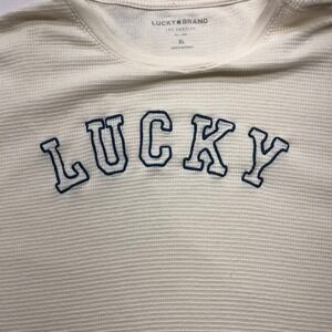 Lucky Brand Mens Cream Waffle Knit Thermal Long Sleeve Varsity Graphic Shirt XL